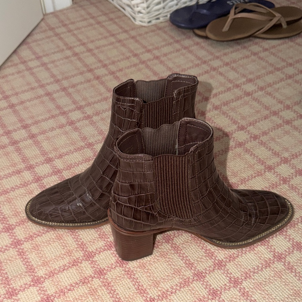 Vince Camuto Dark Brown Croc-Embossed Ankle Booties